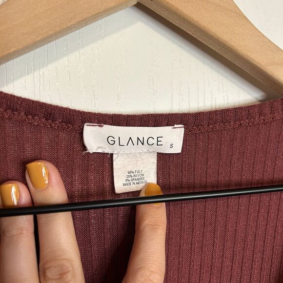 Glance Womens Burgundy Ribbed Wrap Top with Peplum Hem B40 - Picture 6 of 6